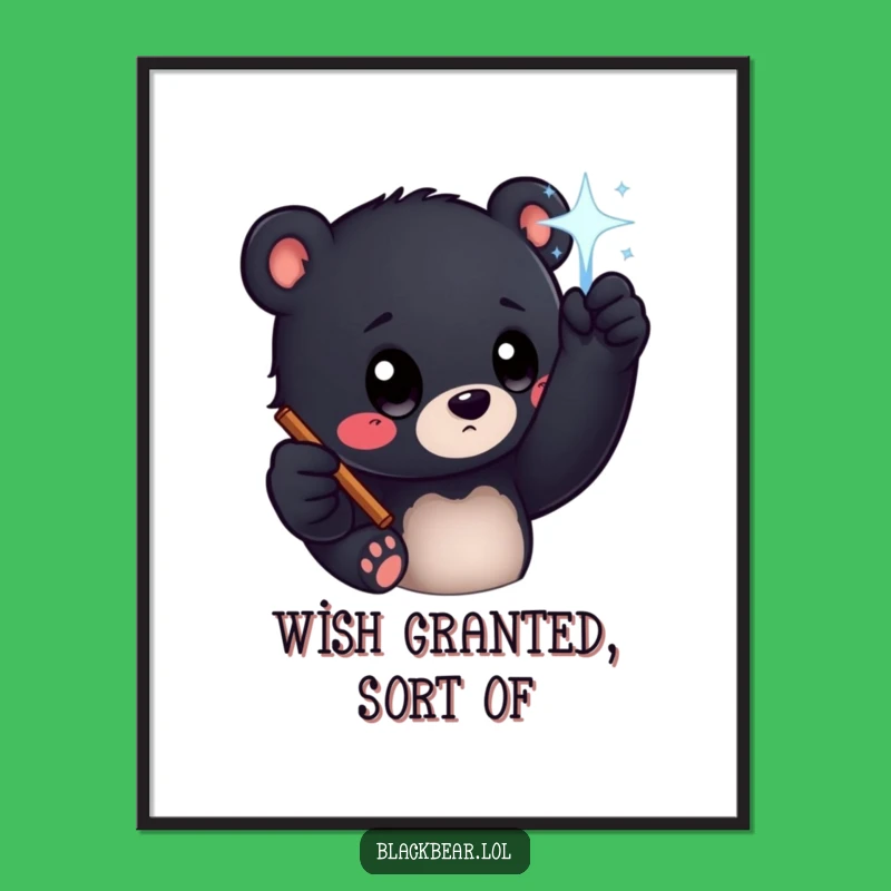 Funny Bear Cub Magic Wand Poster - Curious Eyes Art Print