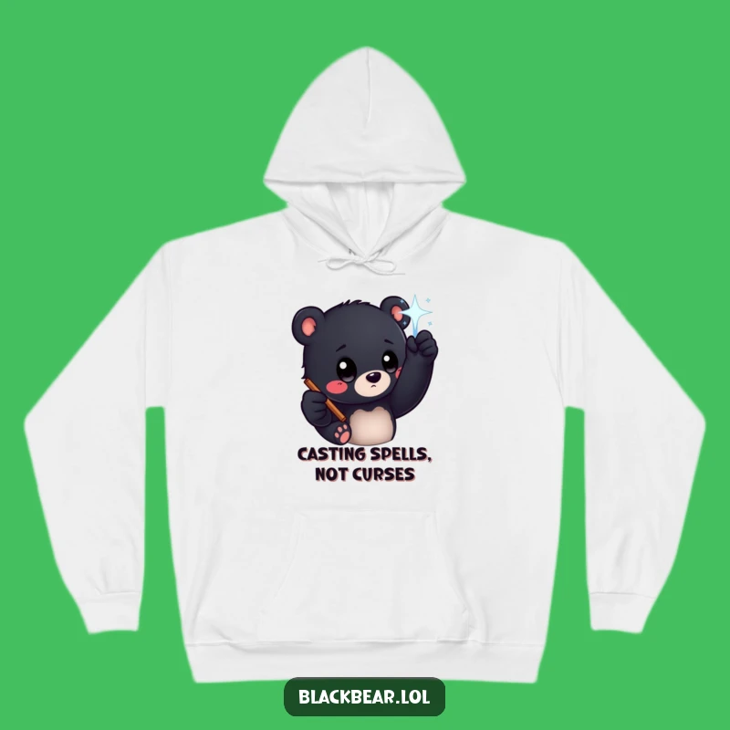Cozy Funny Bear Cub Magic Wand Hoodie - Warm Curious Character Apparel