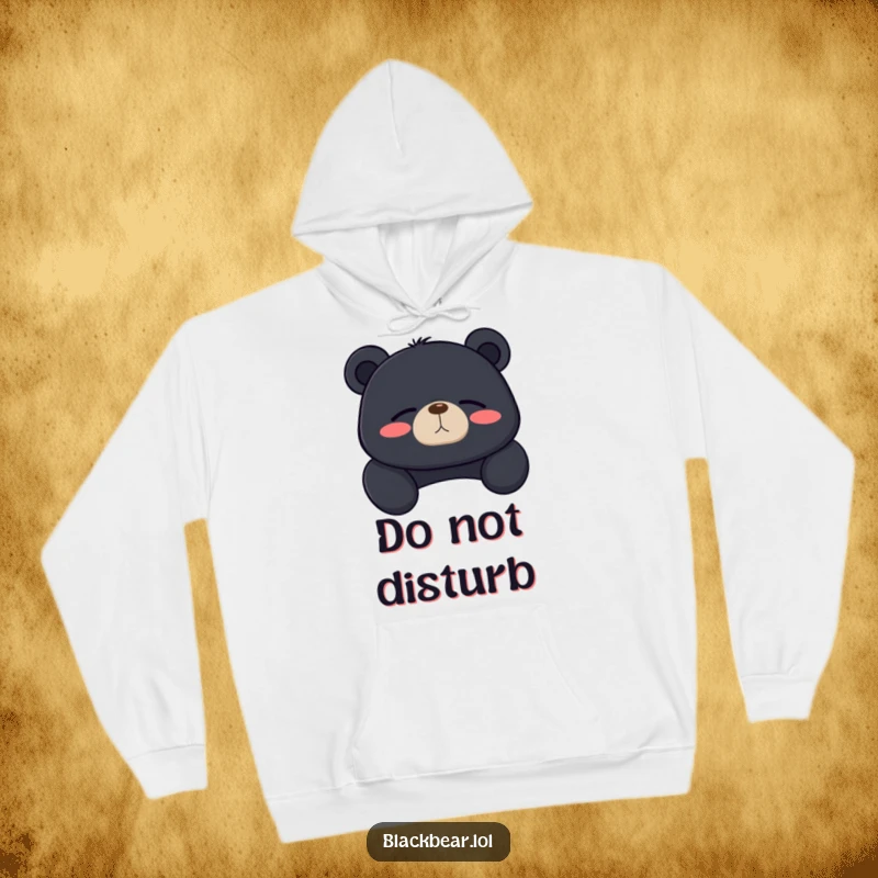 Funny black bear hoodie featuring a bear lounging with a deep, contented sigh and eyes closed, symbolizing pure relaxation.