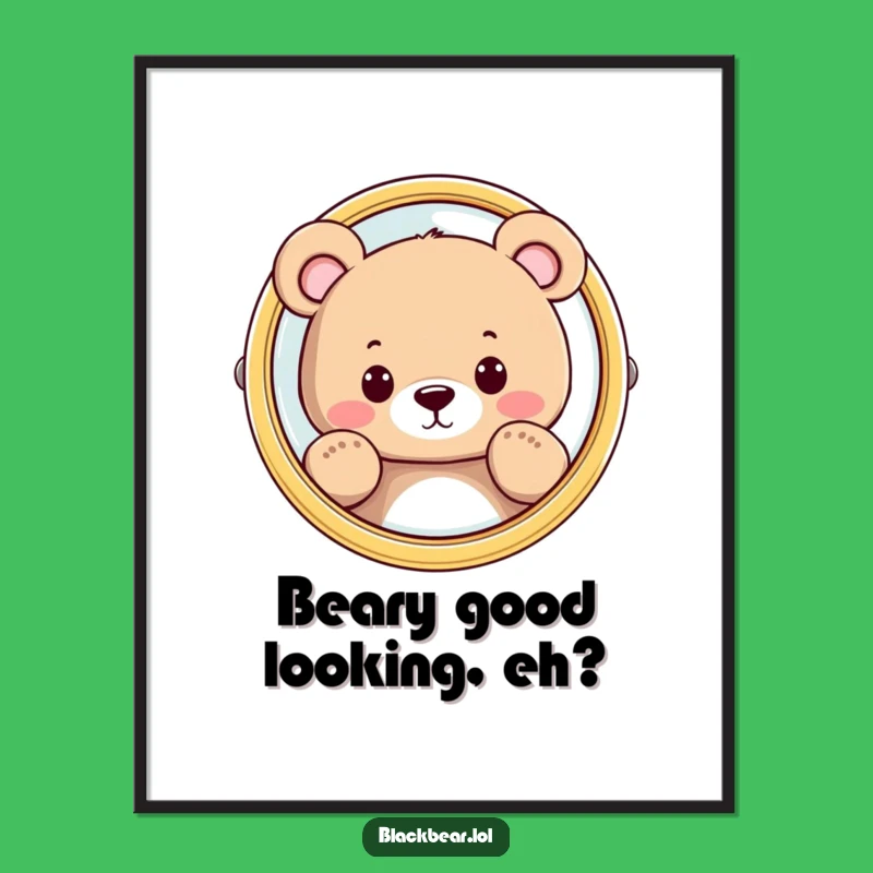 Free Printable Wall Art: Peeking Bear Mirror Funny Downloadable Gift