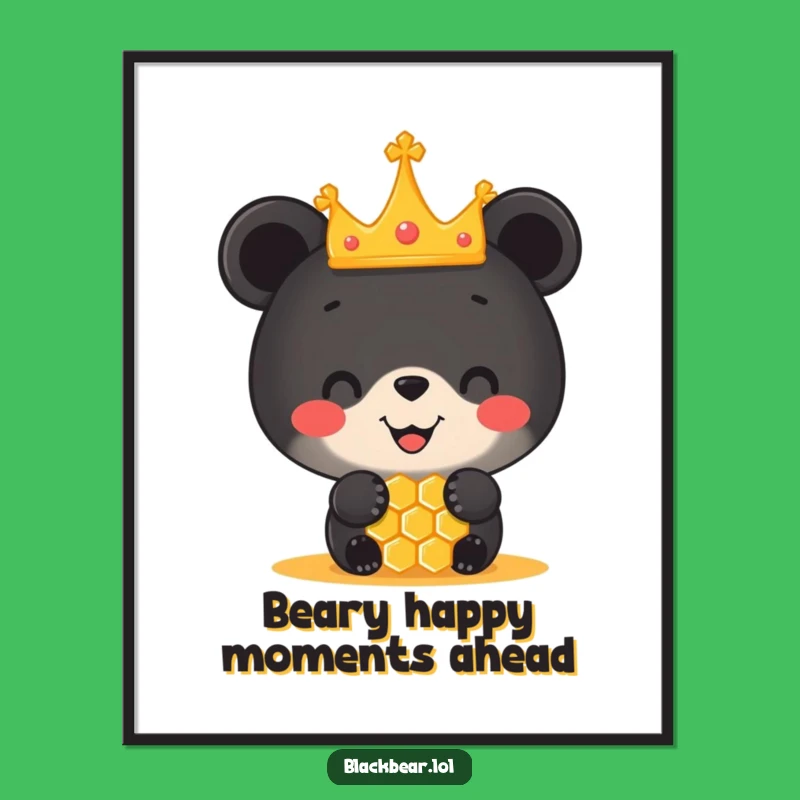 Free Printable Wall Art: Funny Bear Cub Crown Honeycomb Decor Download