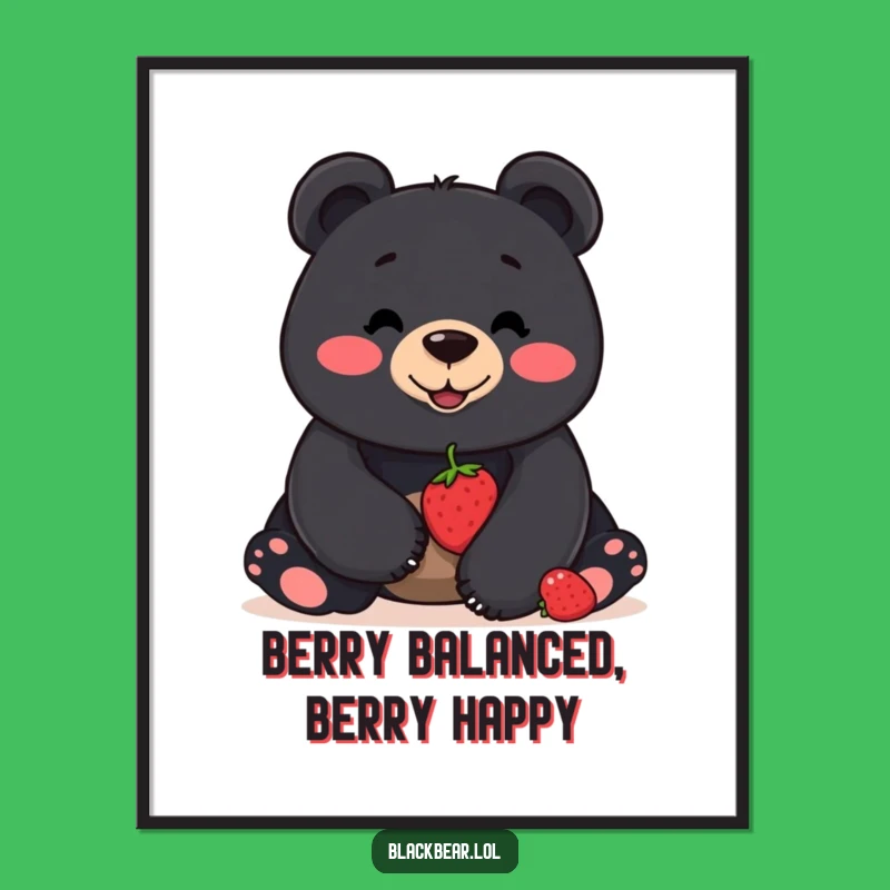 Free Printable Wall Art: Bear Balancing Berry, Funny Downloadable Art for Home