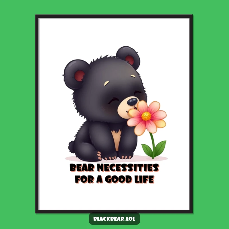 Free Printable Wall Art: Curious Bear Flower Delight Downloadable Digital Art