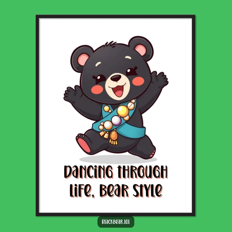 Free Printable Wall Art: Funny Dancing Bear Cub Sash Decor Download