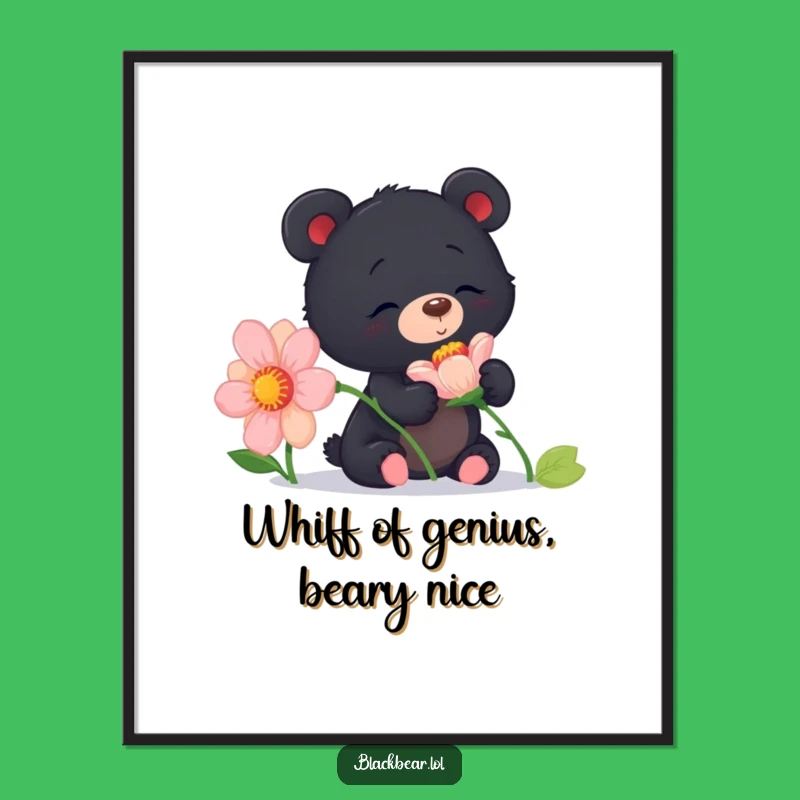 Funny Free Printable Wall Art: Curious Cub & Flower, Whimsical Downloadable Decor
