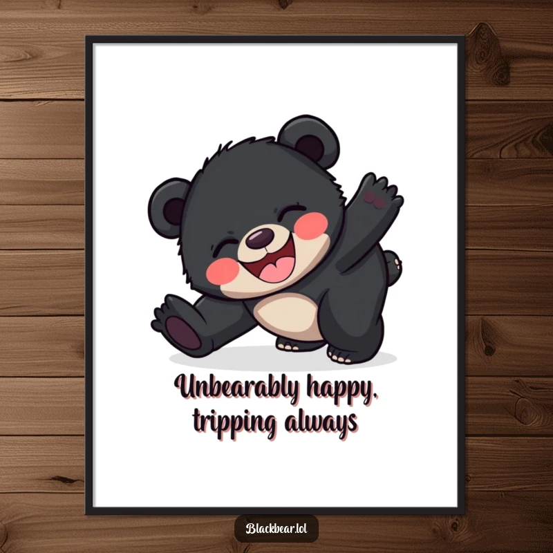 Funny Free Printable Wall Art: A black bear cub tripping over its feet with pure, unadulterated joy.