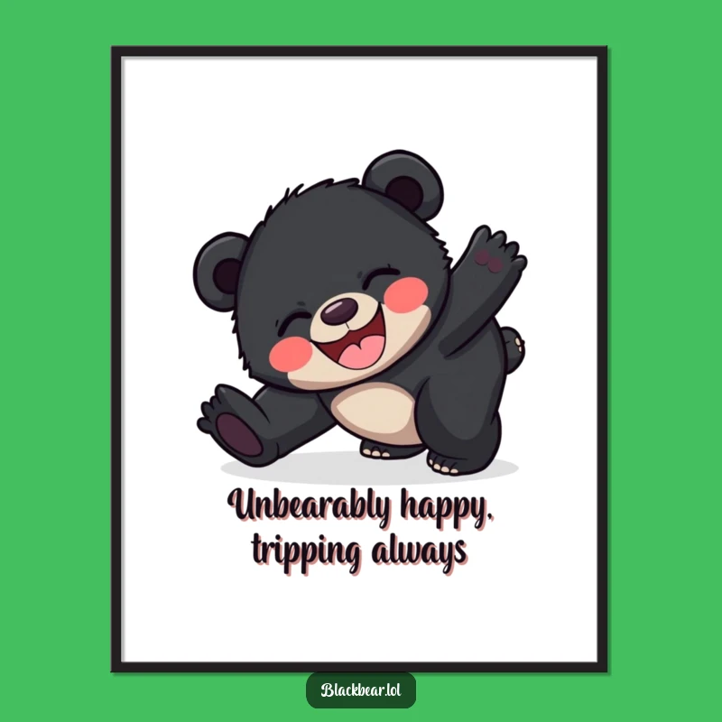 Funny Free Printable Wall Art: Joyful Tripping Bear Cub, Whimsical Downloadable Decor