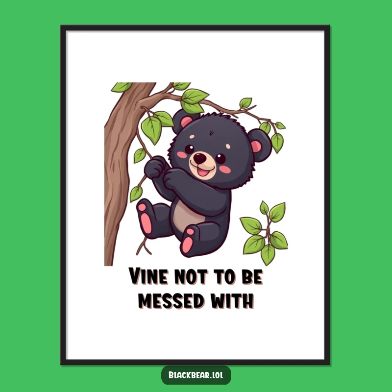 Funny Free Printable Wall Art: Playful Bear Cub & Vine - Downloadable Whimsical Decor