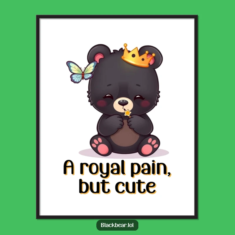 Funny Free Printable Wall Art: Royal Bear Cub & Butterfly Hug, Downloadable Decor