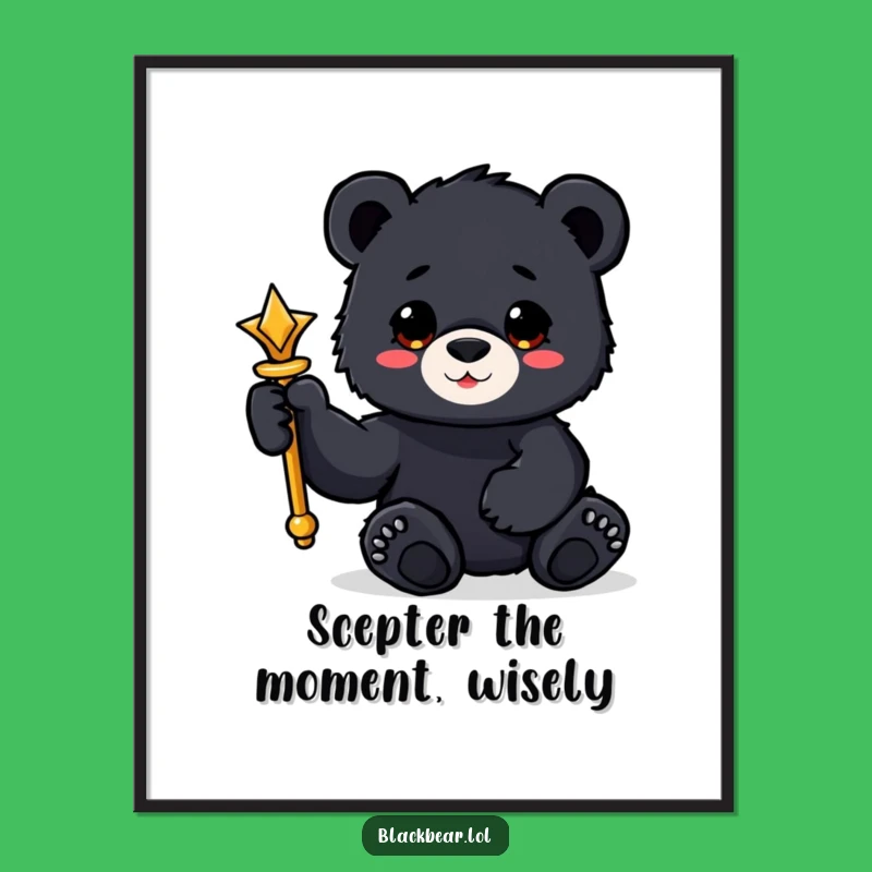 Funny Free Printable Wall Art: Royal Scepter Bear Cub, Majestic Decor