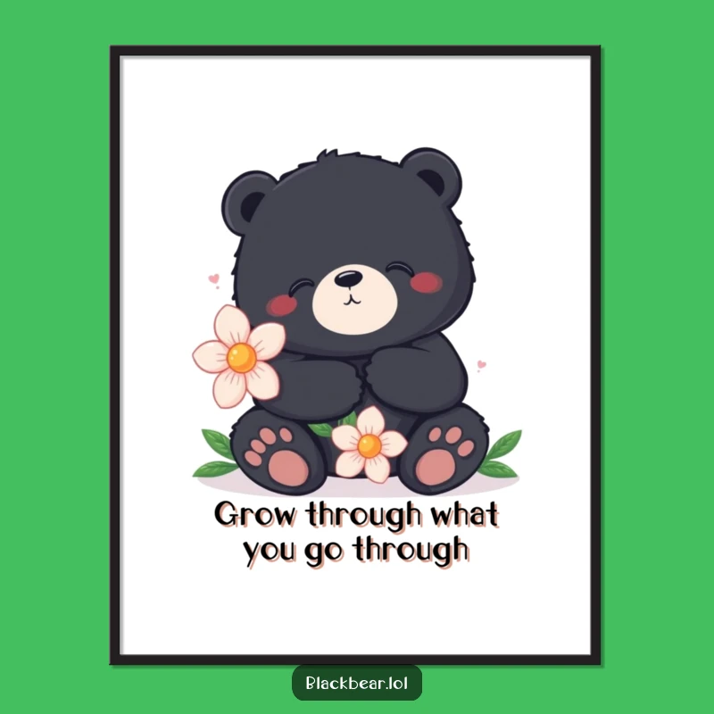Free Printable Wall Art: Bear with Flower, Funny Downloadable Art for Home