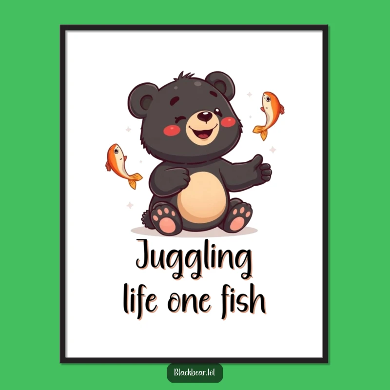 Free Printable Wall Art: Juggling Fish Bear, Humorous Downloadable Decor for a Fun Home