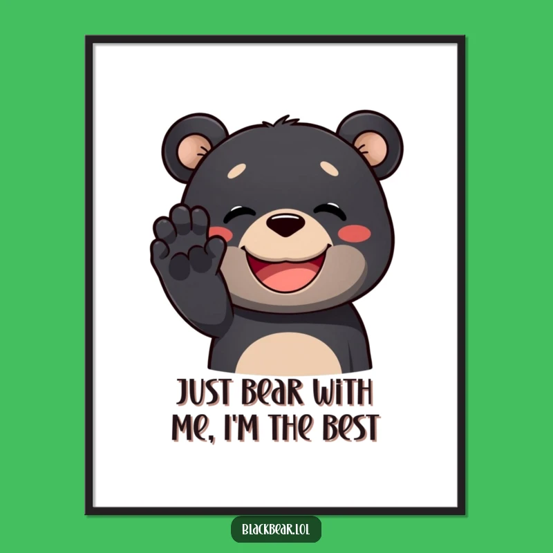 Funny Free Printable Wall Art: Grinning Bear Waving - Humorous Downloadable Decor Gift