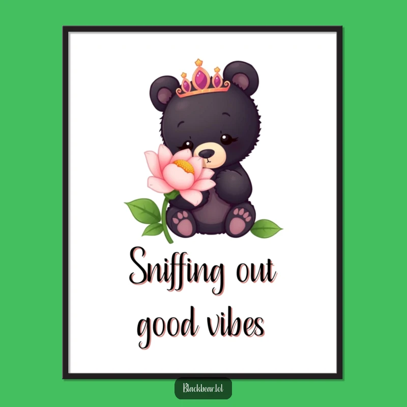 Free Printable Wall Art: Funny Bear Cub Tiara Flower Decor Download