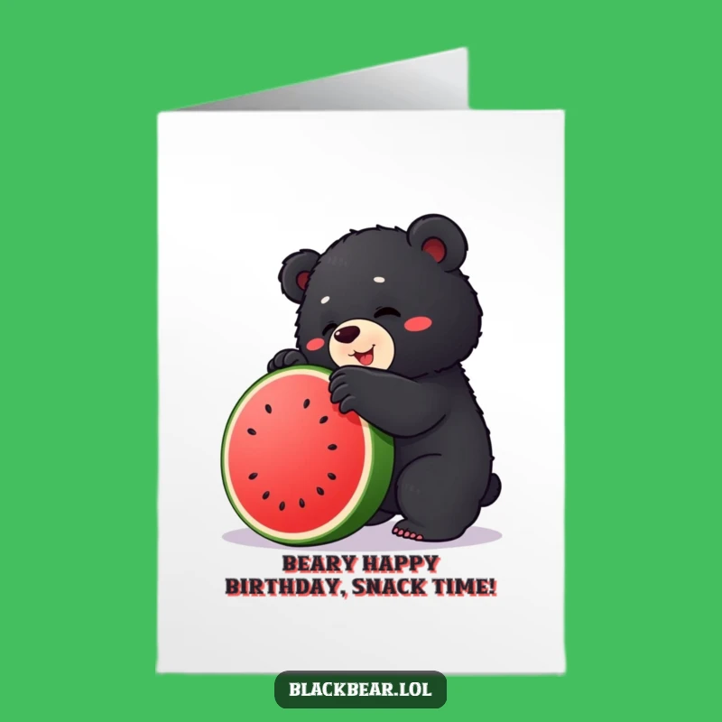 Free Printable Birthday Card: Bear Climbs Watermelon, Funny Downloadable Surprise
