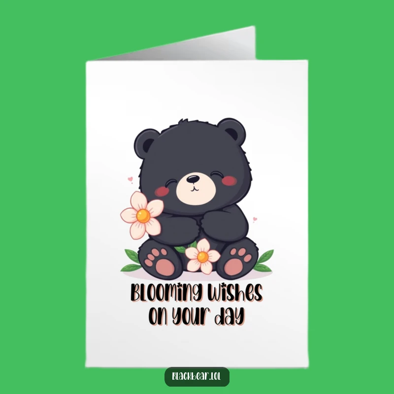 Free Printable Birthday Card: Bear with Flower, Funny Downloadable Gift