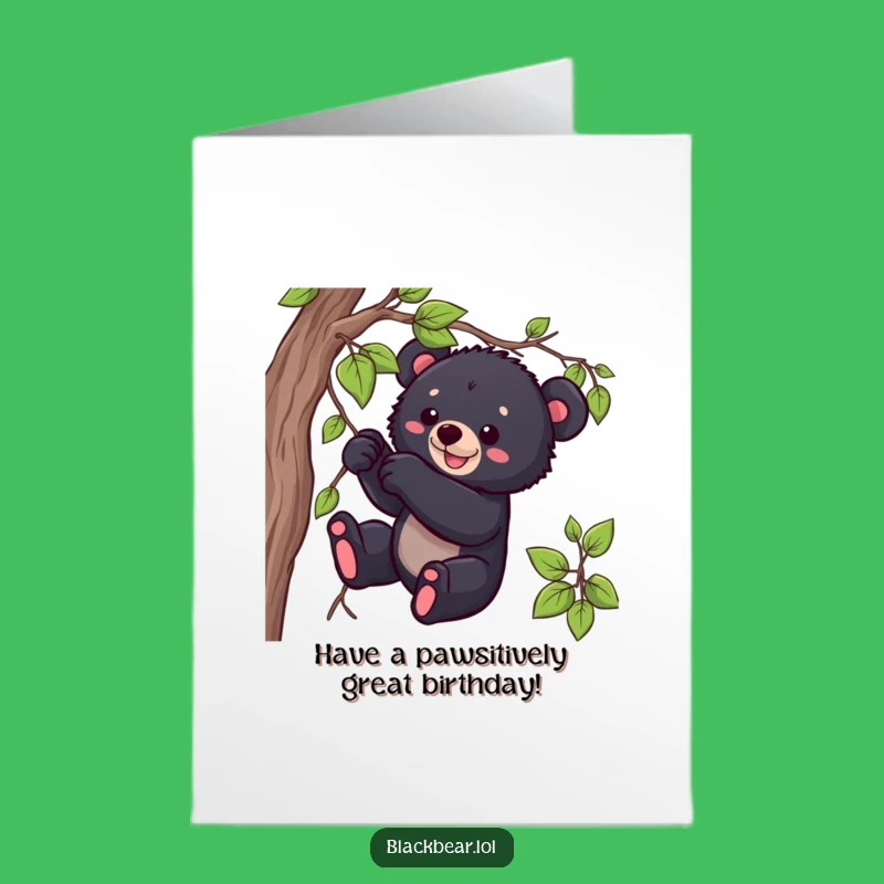 Free Printable Birthday Card: Playful Bear Cub & Vine - Funny Downloadable Joyful Gift
