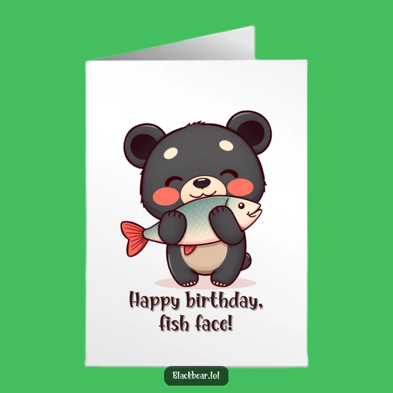 Free Printable Funny Birthday Card: Bear Balances Fish Downloadable Hilarious Gift