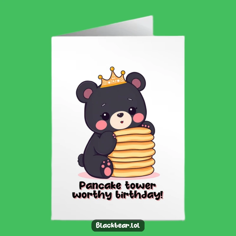 Funny Free Printable Birthday Card: Pancake Balancing Crown Bear Cub - Downloadable Gift