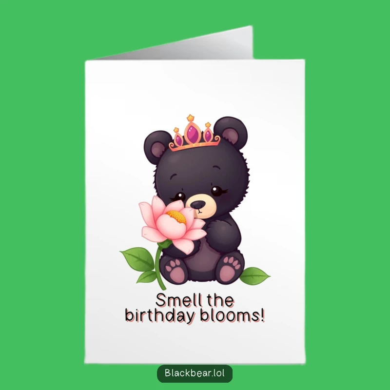 Free Printable Birthday Card: Funny Bear Cub Tiara Flower Gift