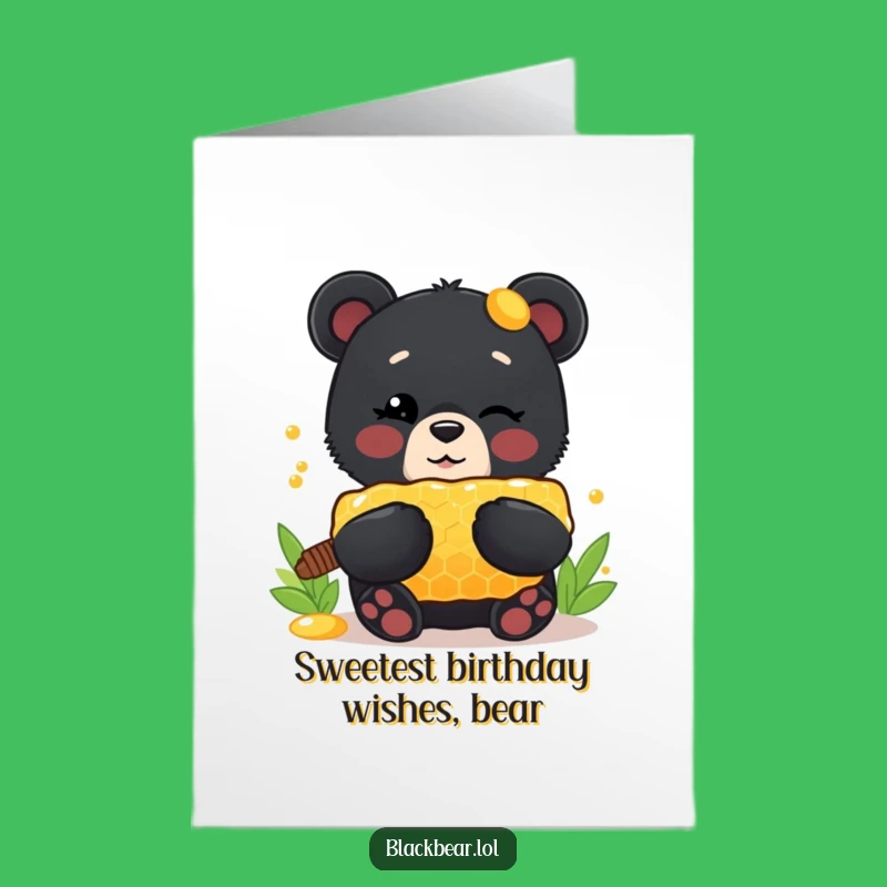 Free Printable Funny Birthday Card: Bear Winking Honeycomb Downloadable Sweet Gift