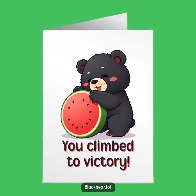 Free Printable Congrats Card: Bear Climbs Melon, Humorous Downloadable Achievement