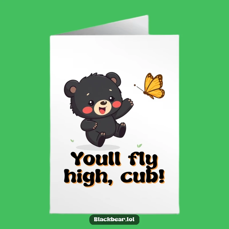 Free Printable Congrats Card: Bear Cub Butterfly Chase, Funny Downloadable Gift