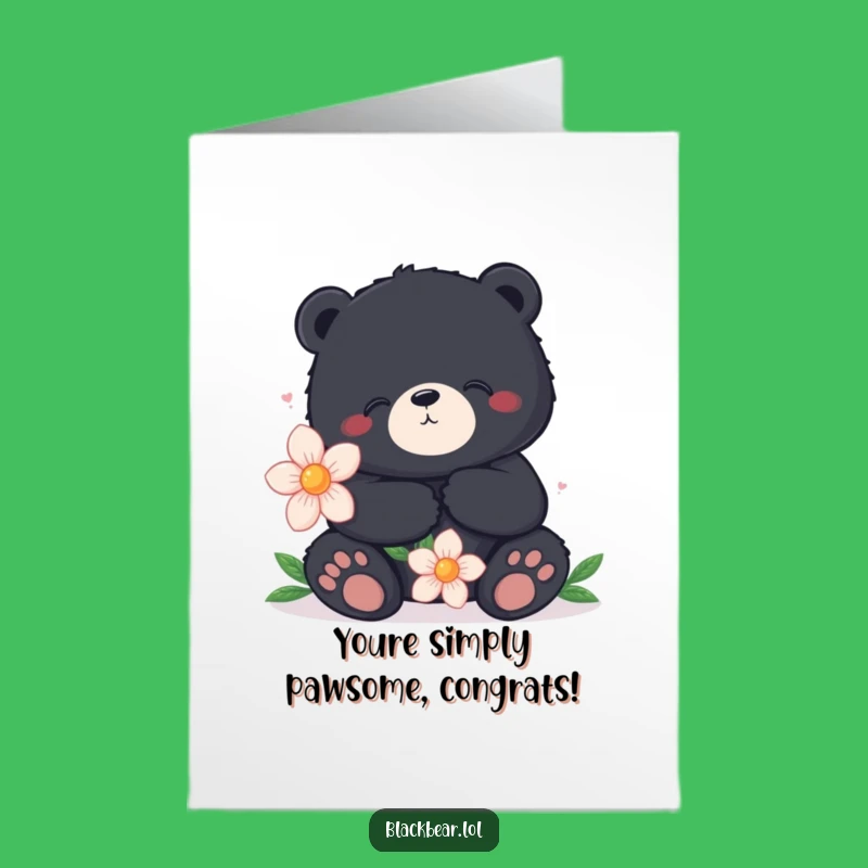 Free Printable Congrats Card: Bear with Flower, Funny Downloadable Gift