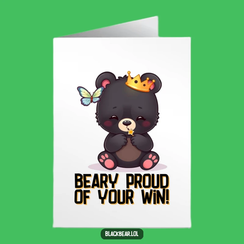 Free Printable Congrats Card: Royal Bear Cub & Butterfly, Funny Downloadable Gift