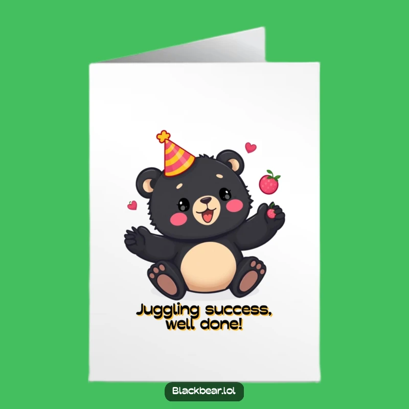 Free Printable Funny Congrats Card: Bear Juggling Berries Downloadable Celebration