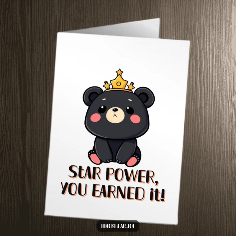 Free printable congratulations card featuring a regal bear with a star crown looking up at the moon, symbolizing success.