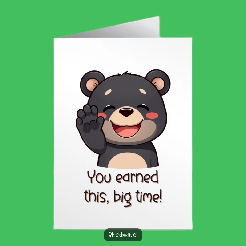 Free Printable Congrats Card: Happy Bear Waving Paw - Funny Downloadable Celebration Gift