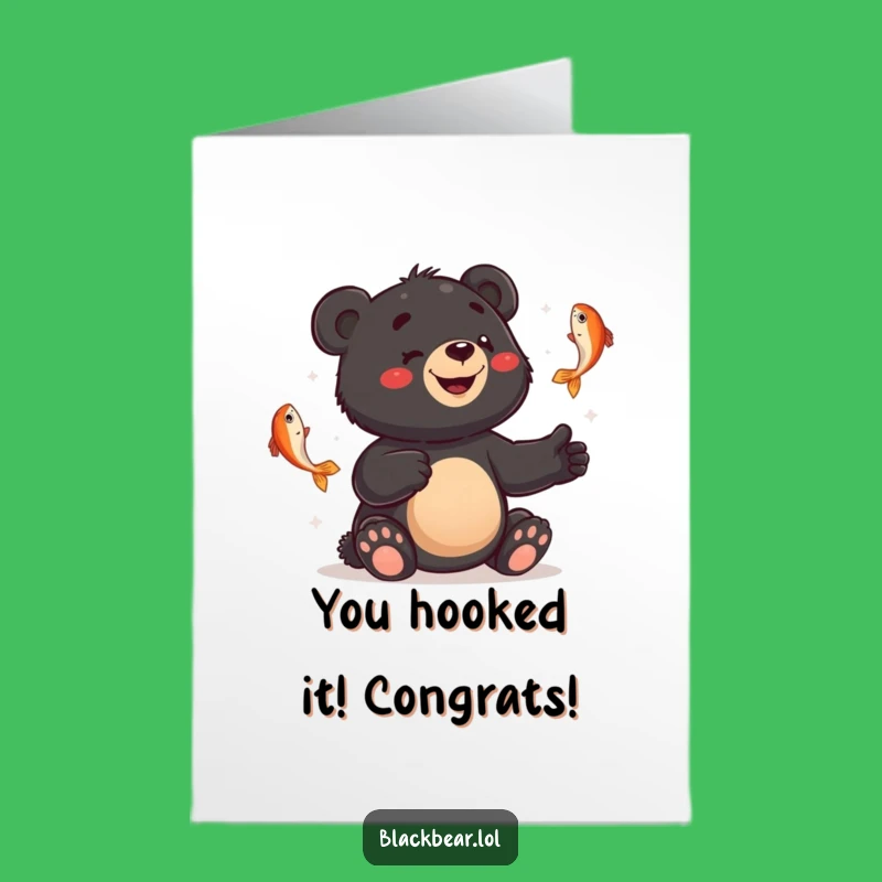 Free Printable Congrats Card: Juggling Fish Bear, Humorous Downloadable Gift