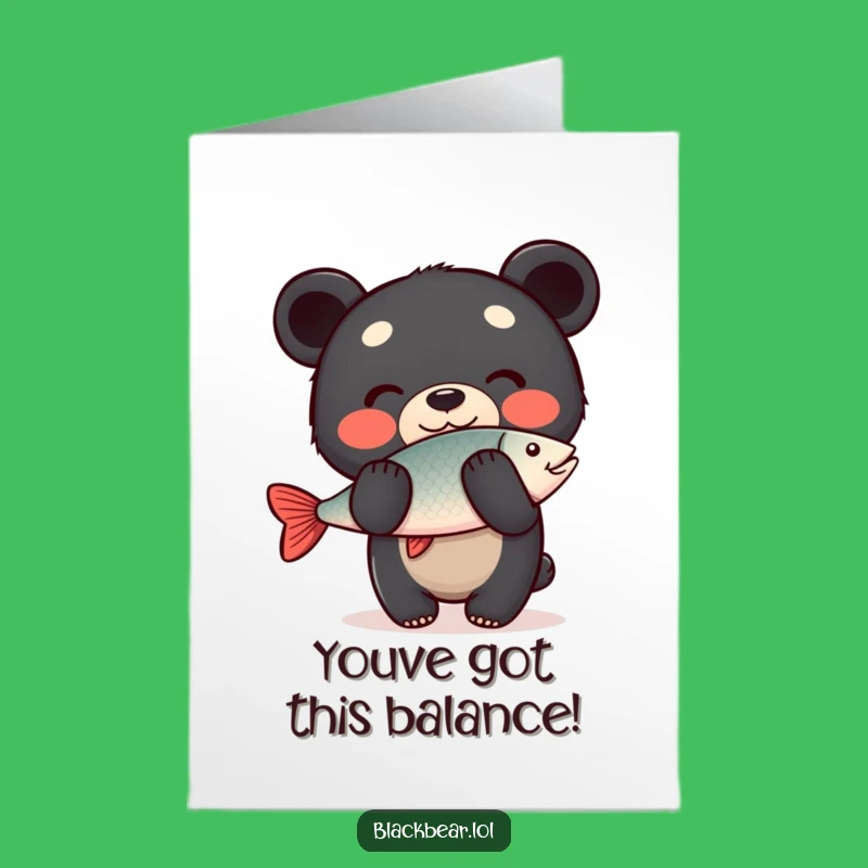 Free Printable Funny Congrats Card: Bear Fish Balance Downloadable Celebration