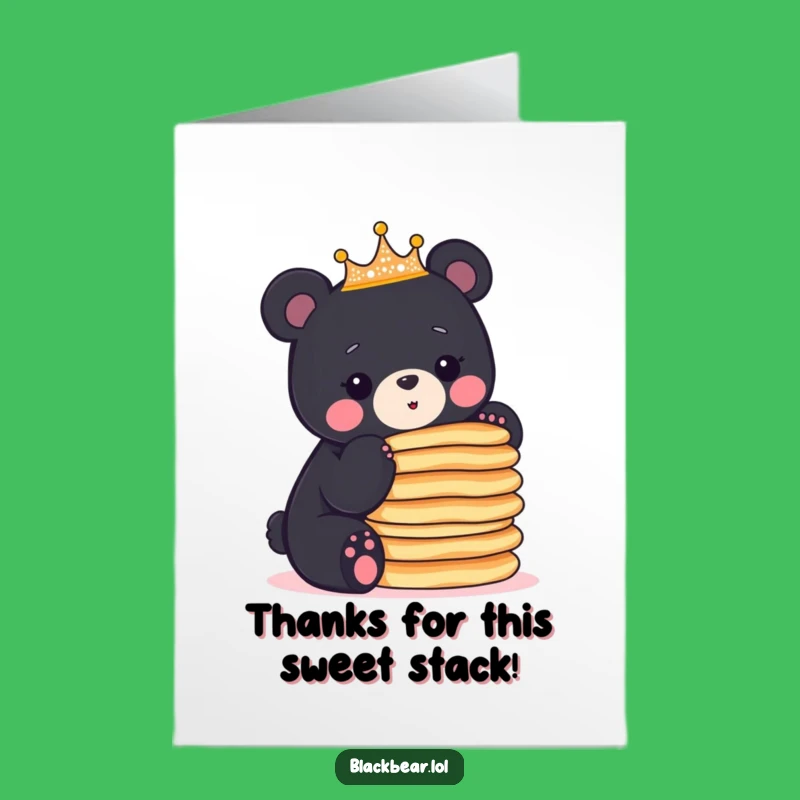 Funny Free Printable Thank You Card: Crowned Bear Cub Pancake Balance - Downloadable Gift