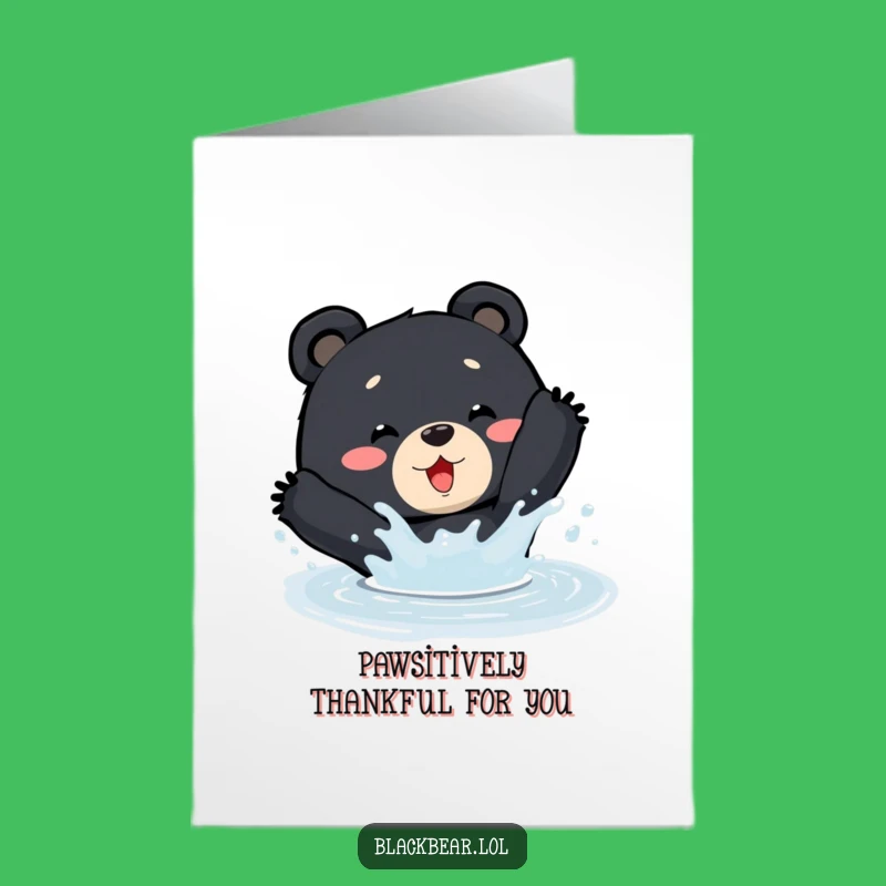 Free Printable Thank You Card: Splashy Bear Gratitude Funny Downloadable Gift