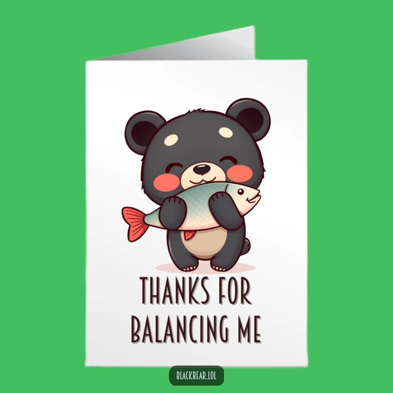Free Printable Funny Thanks Card: Bear Fish Balance Downloadable Appreciation