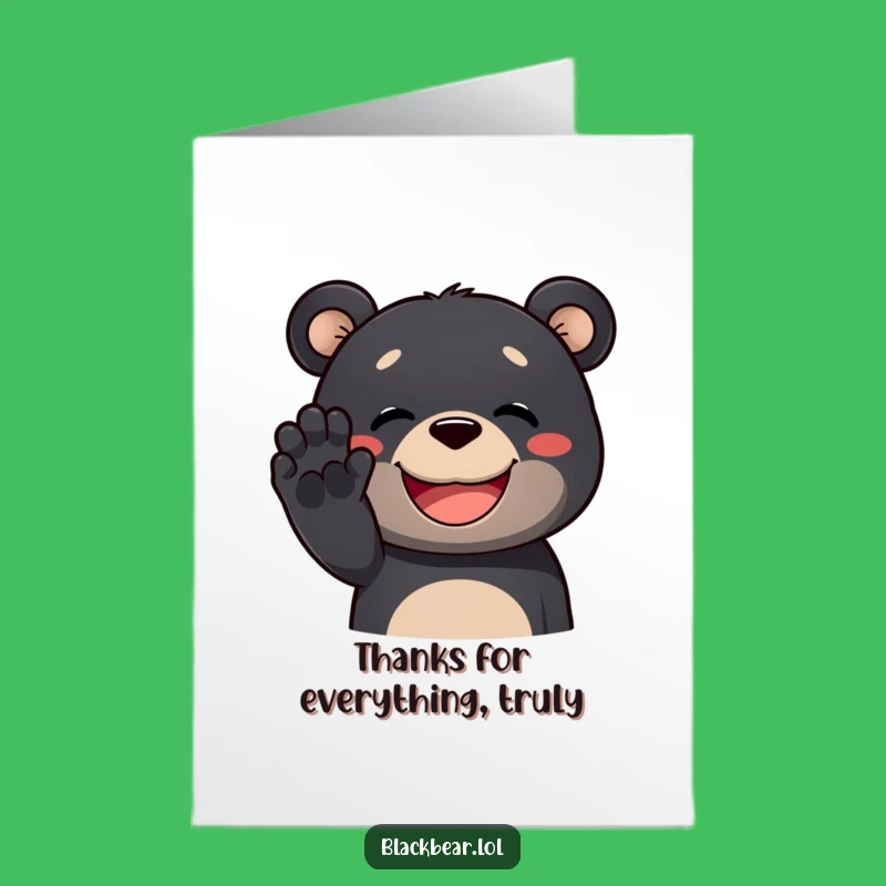Free Printable Thank You Card: Grinning Bear Waves Thanks - Funny Downloadable Appreciation Gift
