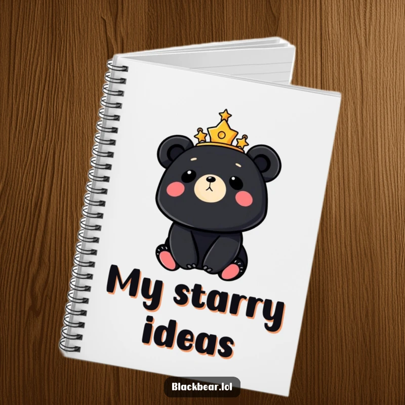 Mystical notebook featuring a black bear with a crown of stars looking up at the moon, perfect for journaling cosmic thoughts and dreams.