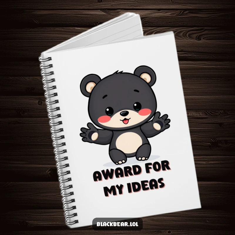 Funny Award Bear Cub Notebook: Bear cub offers an award with outstretched paws, inspiring note-taking and funny thoughts for students.