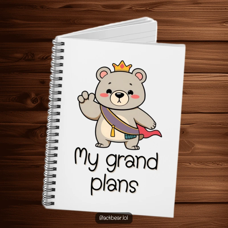 Funny Notebook: Bear wearing a regal sash, striking a dramatic pose, with blank lined pages.