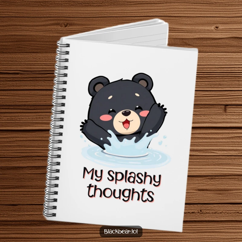 Funny Notebook: A black bear splashes in a puddle, ideal for jotting down notes and outdoor adventures.