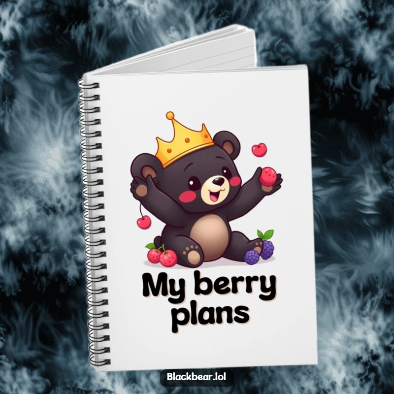 Funny Bear Cub Notebook: Charming black bear cub with a crown playfully juggles berries, inspiring playful thoughts and creative journaling.