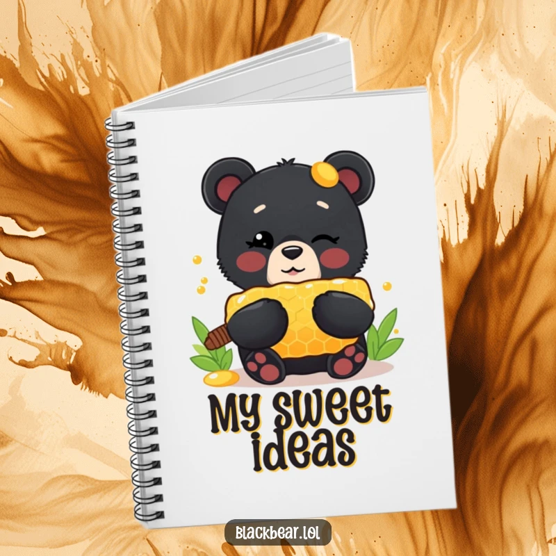 Funny Notebook: Cute black bear cub winking, proudly holding a large honeycomb, perfect for jotting down sweet or humorous thoughts.