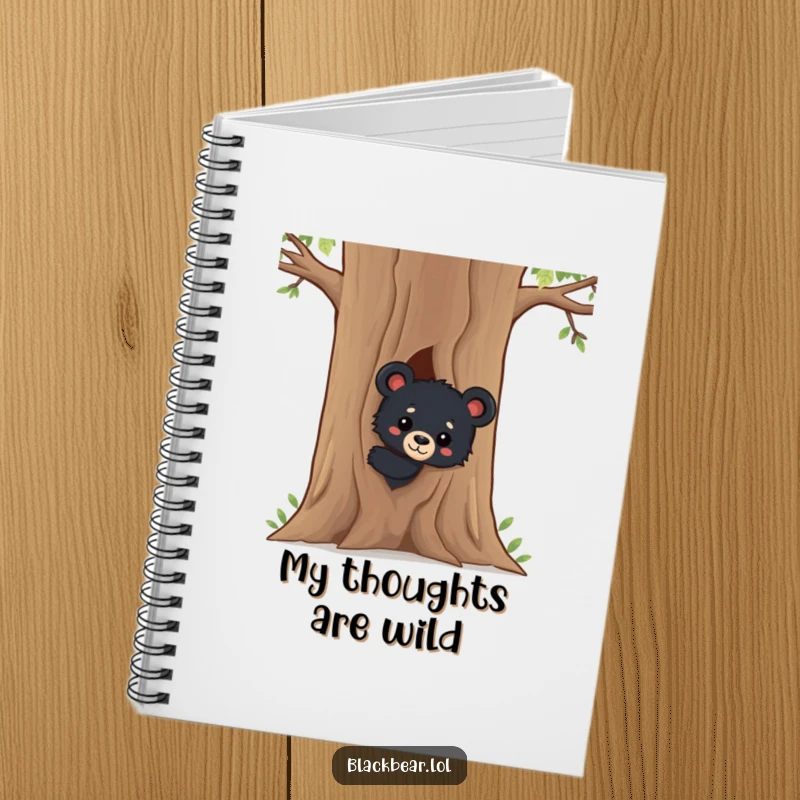 Funny Black Bear Cub Notebook: Features a charming curious black bear cub peeking from behind a tree, ideal for notes, sketches, and capturing wild ideas.