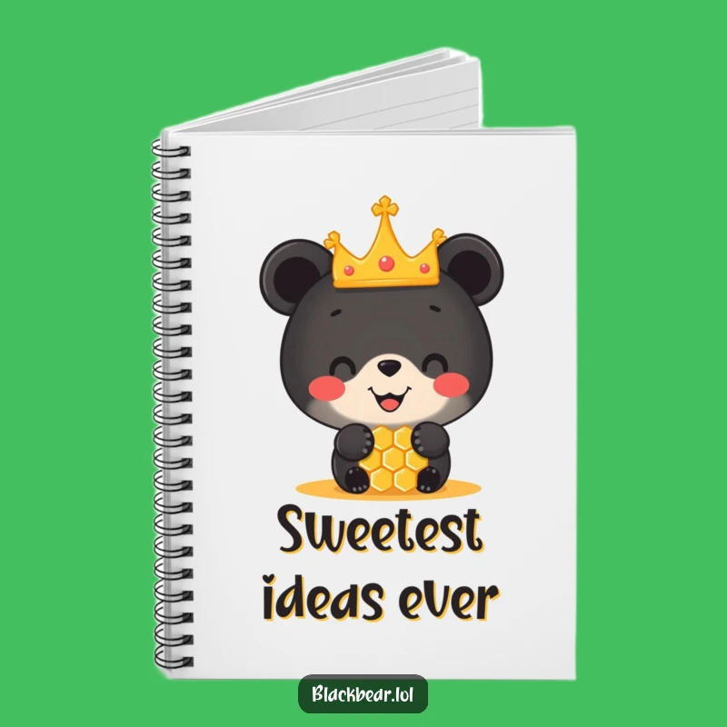 Funny Black Bear Cub Crown Honeycomb Notebook - Royal Journal Gift