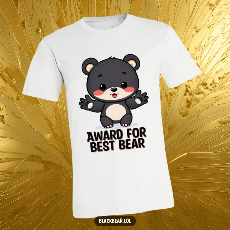Funny Award Bear Cub T-Shirt: Cute bear cub holds paws out for award presentation, exuding an adorable and funny sense of accomplishment.