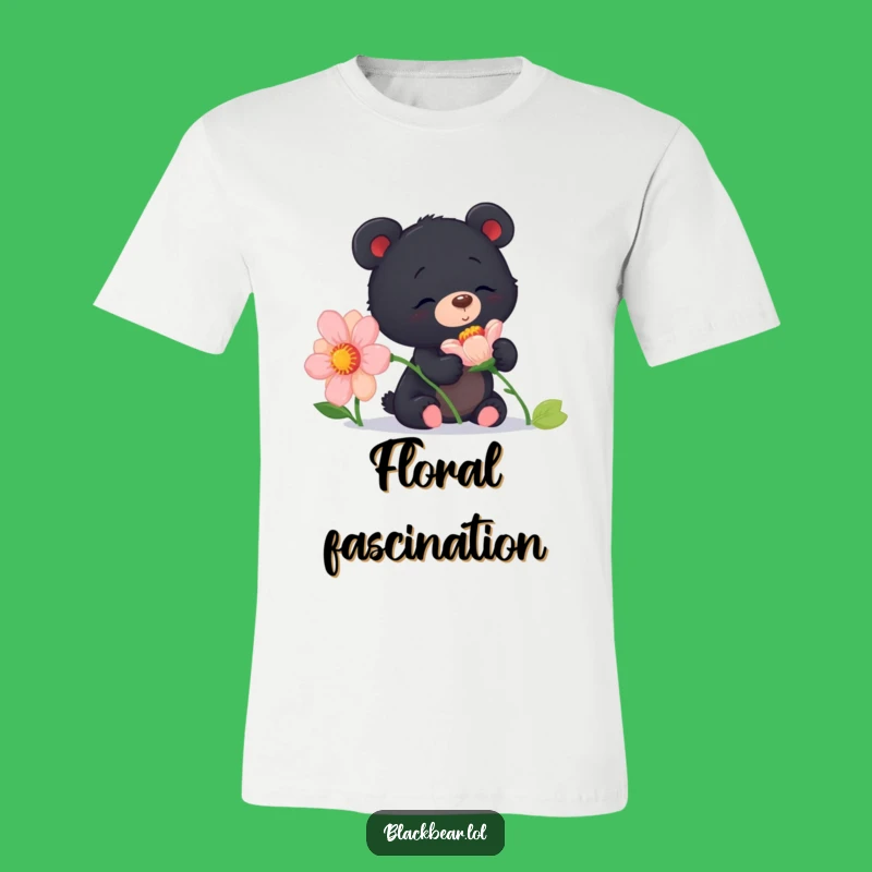 Funny Curious Bear Cub Flower Tee: Wear Your Sense of Wonder