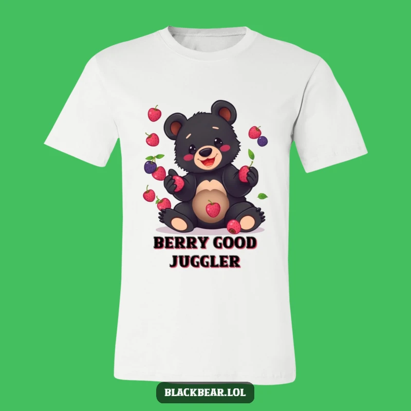 Funny Bear Cub Berry Juggling T-Shirt: Clumsy Fun Tee, Hilarious Animal Gift