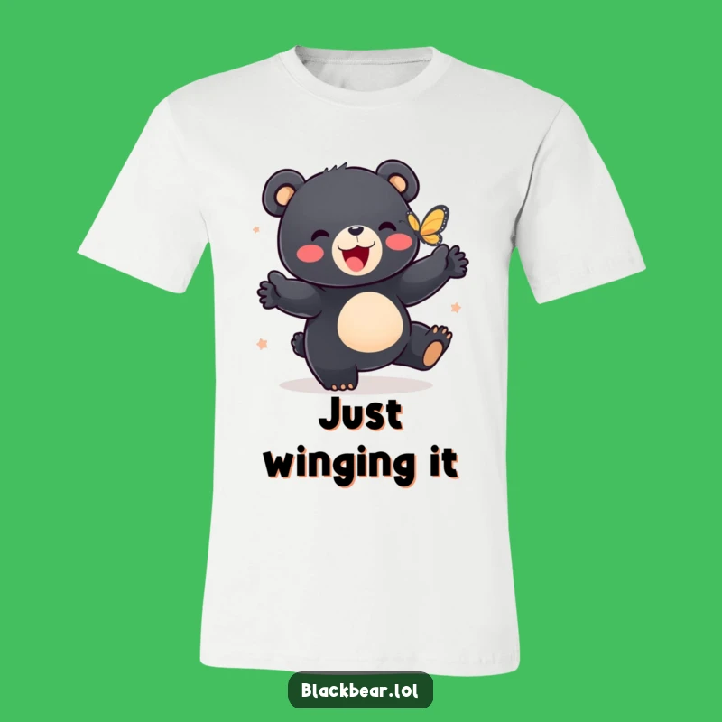 Funny Bear Cub Dance T-Shirt: Joyful Black Bear Cub and Butterfly Tee, a Hilarious Funny Gift!